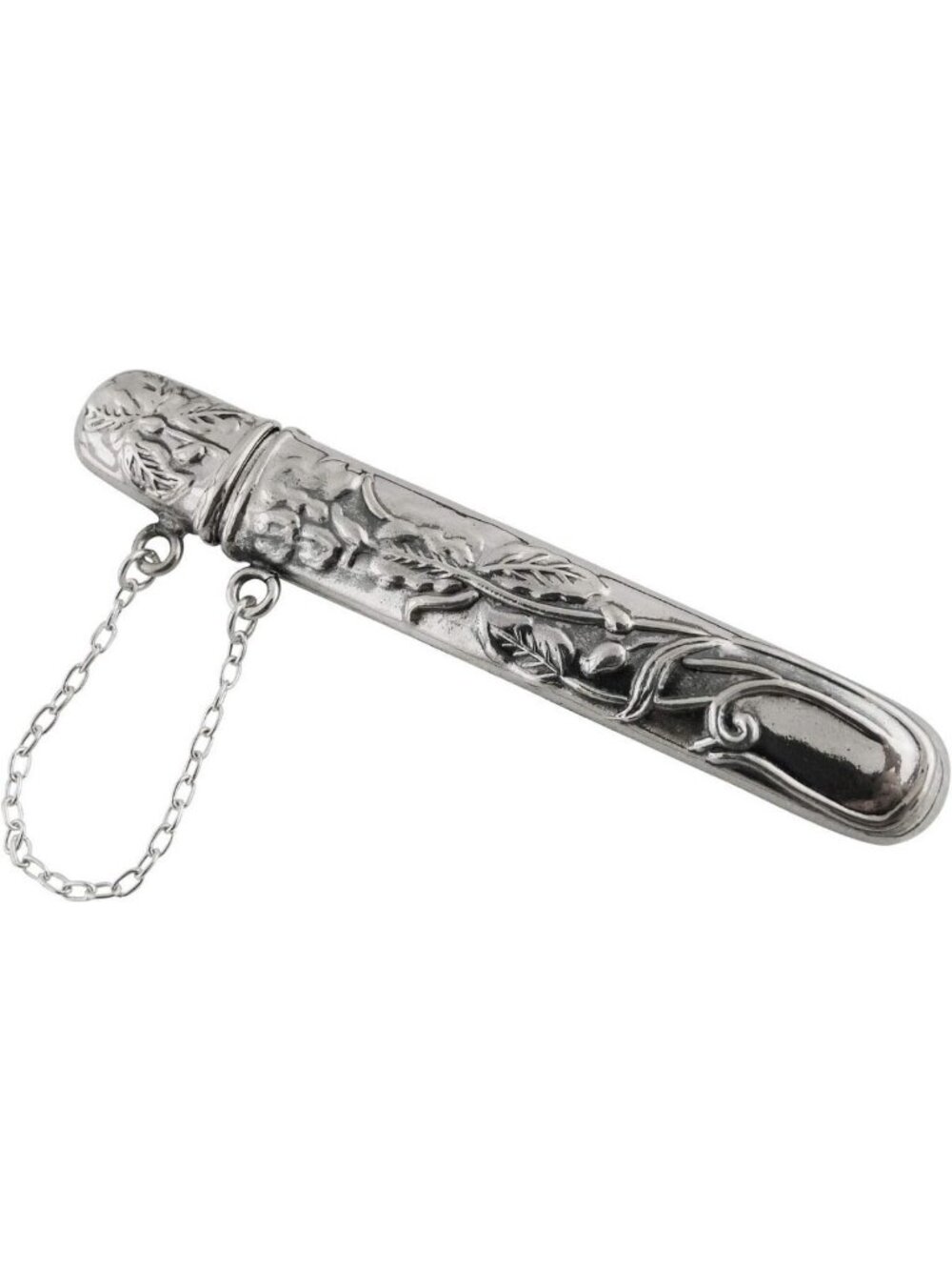 Floral Vine Needle Case with Chain - 925 Sterling Silver Sewing Accessory New
